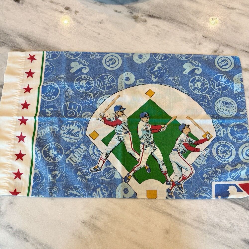 Vintage 1991 MLB Major League Baseball Double Sided Standard Pillow Case